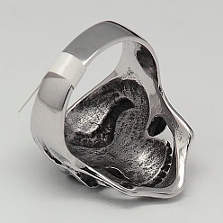 Stainless Steel Color Cool Halloween Jewelry Skull Rings for Men, 304 Stainless Steel Wide Rings, Stainless Steel Color, 17mm