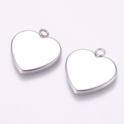 Stainless Steel Color 304 Stainless Steel Pendant Cabochon Settings, Plain Edge Bezel Cups, Heart, Stainless Steel Color, Tray: 19x19mm, 22x20x2mm, Hole: 1mm