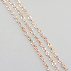 Rose Gold Iron Cable Chains, Unwelded, with Spool, Flat Oval, Cadmium Free & Lead Free, Rose Gold, 3x2.2x0.6mm, about 328.08 Feet(100m)/roll
