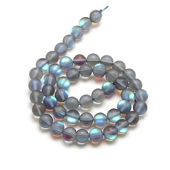 Gray Synthetic Moonstone Beads Strands, Dyed, Holographic Beads, Half AB Color Plated, Frosted, Round, Gray, 12mm, Hole: 1mm, about 32pcs/strand, 15 inch