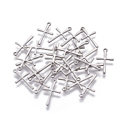 Stainless Steel Color 304 Stainless Steel Pendants, Cross, Stainless Steel Color, 16x9.5x0.7mm, Hole: 1.2mm