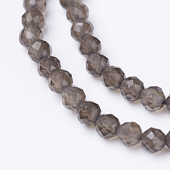 Smoky Quartz Natural Smoky Quartz Beads Strands, Heated & Dyed, Faceted, Round, 3mm, Hole: 0.5mm, about 134pcs/strand, 15.7 inch(40cm)