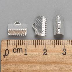 Silver Iron Ribbon Crimp Ends, Silver Color Plated, about 7mm long, 10mm wide, hole: 2mm