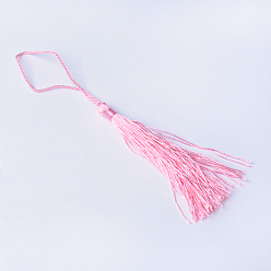 Pink Polyester Tassel Decorations, Pendant Decorations, Pink, 130x6mm, Tassel: 70~90mm