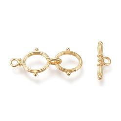Real 18K Gold Plated Brass Toggle Clasps, Long-Lasting Plated, Double Ring & Bar, Real 18K Gold Plated, Ring: 29.5x12x1.7~4.5mm, Hole: 2mm, Bar: 17x5.5x2.3mm, Hole: 2mm