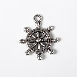 Antique Silver Tibetan Style Alloy Pendants, Cadmium Free & Lead Free, Ship's Wheel, Antique Silver, 23x19x3.5mm, Hole: 2mm