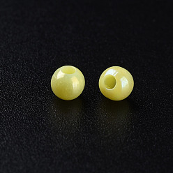 Yellow Opaque Acrylic Beads, AB Color, Round, Yellow, 4x3.5mm, Hole: 1.6mm, about 15000pcs/500g