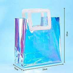 Blanc Sac transparent de laser de PVC, sac à main, avec poignées en cuir pu, pour cadeau ou emballage cadeau, rectangle, blanc, produit fini: 32x25x15 cm