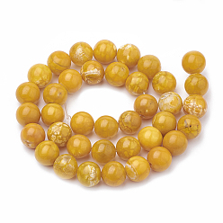 Goldenrod Dyed Natural Crackle Agate Beads Strands, Round, Goldenrod, 10~11mm, Hole: 1mm, about 38pcs/strand, 15.1 inch