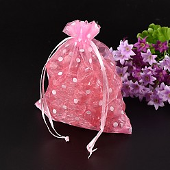 Pearl Pink Polka Dot Printed Organza Bags, Rectangle, Pearl Pink, 16x13cm