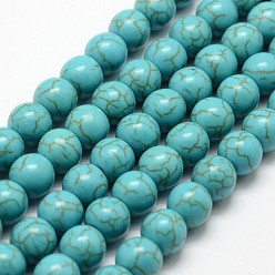 Dark Cyan Synthetic Howlite Bead Strand, Dyed, Round, Dark Cyan, 8x7mm, Hole: 1mm, about 51pcs/strand, about 15 inch