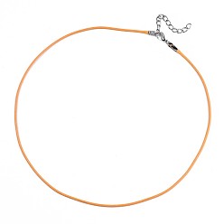 Оранжевый Воском хлопка ожерелье шнура решений, с сплава Lobster Claw застежками и конечных железными цепями, платина, оранжевые, 17.12 дюйм (43.5 см), 1.5 мм