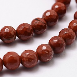 Red Jasper Natural Red Jasper Beads Strands, Grade AB+, Faceted, Round, 10mm, Hole: 1mm, about 37pcs/strand, 14.9 inch~15.1 inch