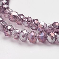 Medium Purple Electroplate Glass Beads Strands, AB Color Plated, Faceted, Rondelle, Medium Purple, 3x2mm, Hole: 1mm, about 165~169pcs/strand, 15~16 inch(38~40cm)
