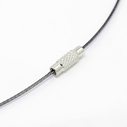 Slate Gray 201 Stainless Steel Wire Necklace Cord, Nice for DIY Jewelry Making, with Brass Screw Clasp, Slate Gray, 17.5 inch, 1mm, clasp: 12x4mm
