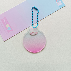 Lapin Ébauches de porte-clés pendentif disque de bricolage acrylique progressif, avec des chaînes à boules de couleurs aléatoires, plat rond, Modèle de lapin, 5 cm