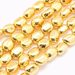 Golden Plated Electroplate Non-magnetic Synthetic Hematite Beads Strands, Grade AA, Long-Lasting Plated, Nuggets, Golden Plated, 7x4~6.5mm, Hole: 1mm, about 57pcs/strand, 15.7 inch(40cm)