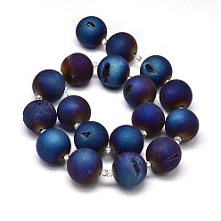 Blue Plated Round Electroplated Natural Druzy Geode Quartz Crystal Beads Strands, Blue Plated, 20mm, Hole: 1mm, about 18pcs/strand, 16 inch