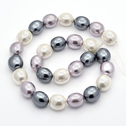 Mixed Color Oval Shell Pearl Bead Strands, Mixed Color, 15x13x12mm, Hole: 1mm, about 27pcs/strand, 15.7 inch