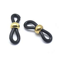 Golden Eco-Friendly Eyeglass Holders, Glasses Rubber Loop Ends, with Brass Findings, Black, Golden, 20x6mm, Hole: 2.5x5mm