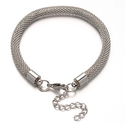 Stainless Steel Color 304 Stainless Steel Network Chains Bracelets, with Lobster Claw Clasps, Stainless Steel Color, 8-5/8 inch(220mm), 6mm