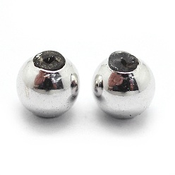 Platinum Rhodium Plated 925 Sterling Silver Stopper Beads, with Rubber inside, Round, Platinum, 4mm, Hole: 0.8mm