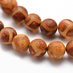 Mixed Patterns Tibetan Style Mixed Pattern dZi Beads, Natural Agate Bead Strands, Round, Matte Style, Dyed & Heated, Mixed Color, 8mm, Hole: 1mm, about 23pcs/strand, 7.5 inch