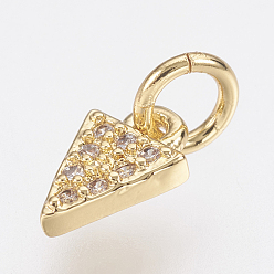 Golden Brass Micro Pave Cubic Zirconia Charms, Lead Free & Cadmium Free, Triangle, Golden, 8x5x2mm, Hole: 2.8mm