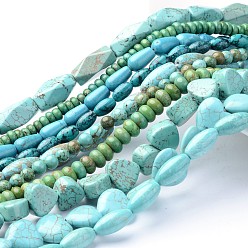 Mixed Color Natural Magnesite Bead Strands, Dyed & Heated, Mixed Shapes, Mixed Color, 5~20x2~18x2~19mm, Hole: 1mm, about 19~200pcs/strand, 15.7 inch