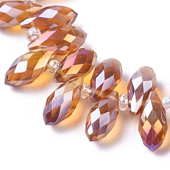 Chocolate Electroplate Glass Faceted Teardrop Beads Strands, Top Drilled Beads, AB Color Plated, Chocolate, 11.5~13x6mm, Hole: 1mm, about 92~95pcs/strand, 16.5 inch