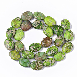 Jaune Vert Brins de perles de jaspe impérial naturel, teint, ovale, jaune vert, 16x12x6mm, Trou: 1.4mm, Environ 25 pcs/chapelet, 15.75 pouce (40 cm)