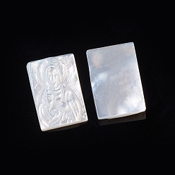White Shell Natural White Shell Cabochons, Religion, Rectangle with Saint, 11.5x7.5~8x2.5mm