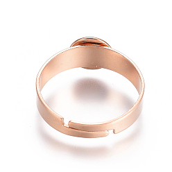 Rose Gold Adjustable 201 Stainless Steel Finger Rings Components, Pad Ring Base Findings, Flat Round, Rose Gold, Tray: 6m, 18mm