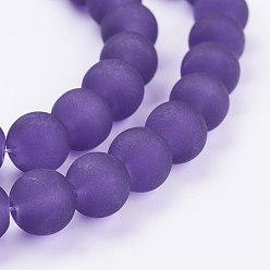 Purple Transparent Glass Bead Strands, Frosted, Round, Purple, 10mm, Hole: 1.3~1.6mm, about 80pcs/strand, 31.4 inch