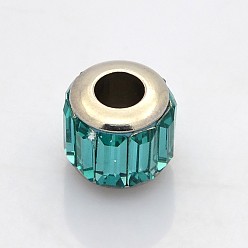 Couleur Mélangete Colonne 304 verre en acier inoxydable perles européennes, facette, Perles avec un grand trou   , couleur inox, couleur mixte, 11x10mm, Trou: 5mm