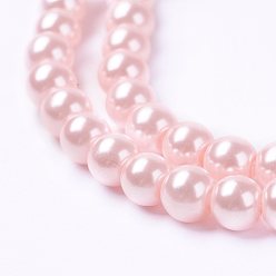 Pink Brins de perles de verre teints écologiques, Grade a, ronde, cordon en coton fileté, rose, 6mm, Trou: 1.2~1.5mm, Environ 70 pcs/chapelet, 15.7 pouce