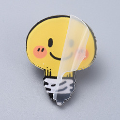 Yellow Acrylic Safety Brooches, with Iron Pin, Light Bulb, Yellow, 44x34x8mm, Pin: 0.8mm
