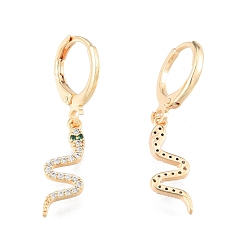 Real 18K Gold Plated Green Cubic Zirconia Snake Dangle Leverback Earrings, Brass Jewelry for Women, Cadmium Free & Nickel Free & Lead Free, Real 18K Gold Plated, 30.5mm, Pin: 1mm