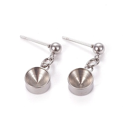 Stainless Steel Color 201 Stainless Steel Stud Earring Settings, with 304 Stainless Steel Pins, For Pointed Back Rivoli Rhinestone, Stainless Steel Color, 19mm, Pin: 0.9mm, Fit for 7mm Rhinestone