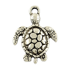Antique Silver Tibetan Style Alloy Sea Turtle Pendants, Cadmium Free & Lead Free, Antique Silver, 22x15.5x2.5mm, Hole: 2mm, about 595pcs/1000g