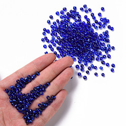 Blue 6/0 Glass Seed Beads, Silver Lined Round Hole, Round, Blue, 4mm, Hole: 1.5mm, about 6639 pcs/pound
