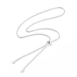 Silver 304 Stainless Steel Rolo Chains Necklace, Adjustable Slider Necklace for Women, Silver, 25.98 inch(66cm)