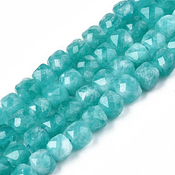 Turquoise Foncé Perles naturelles de quartz brins, teint, facette, cube, turquoise foncé, 5.5x6x6mm, Trou: 1mm, Environ 61~62 pcs/chapelet, 12.99 pouces~13.19 pouces (33cm~33.5cm)