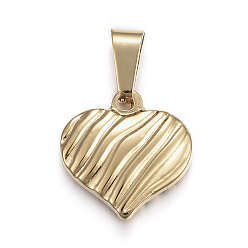 Golden 304 Stainless Steel Textured Pendants, Heart with Wavy Pattern, Golden, 15x15x3.5mm, Hole: 3x6mm