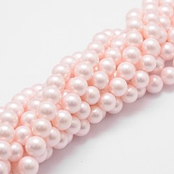 Pink Shell Pearl Bead Strands, Rainbow Plated, Grade A, Round, Pink, 8mm, Hole: 1mm, about 51pcs/strand, 16 inch
