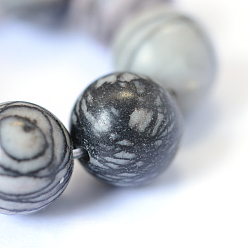 Netstone Natural Black Silk Stone/Netstone Round Bead Strands, 12~12.5mm, Hole: 1.5mm, about 30pcs/strand, 15.5 inch