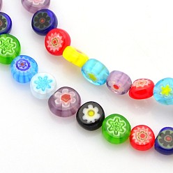 Mixed Color Handmade Millefiori Glass Bead Strands, Flat Round, Mixed Color, 6x3mm, Hole: 1mm, about 64pcs/strand, 14.17 inch(36cm)