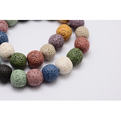 Mixed Color Natural Lava Rock Bead Strands, Dyed, Round, Mixed Color, 13~14mm, Hole: about 2.5~3mm, about 30pcs/strand, 15.74 inch