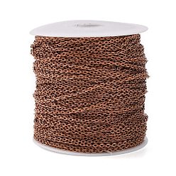 Red Copper Iron Cable Chains, Unwelded, with Spool, Flat Oval, Cadmium Free & Nickel Free & Lead Free, Red Copper, 3x2.2x0.6mm, about 328.08 Feet(100m)/roll