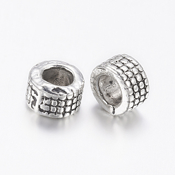 Antique Silver Tibetan Style Alloy Spacer Beads, Column, Antique Silver, Lead Free & Cadmium Free, about 5mm in diameter, 3mm thick, hole: 3mm